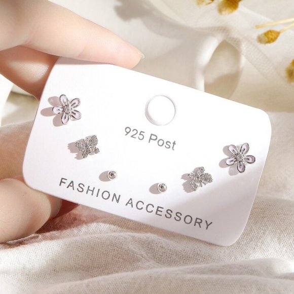 Jewelry - *[3 Pairs] 925 Sterling Silver Flower Earrings P